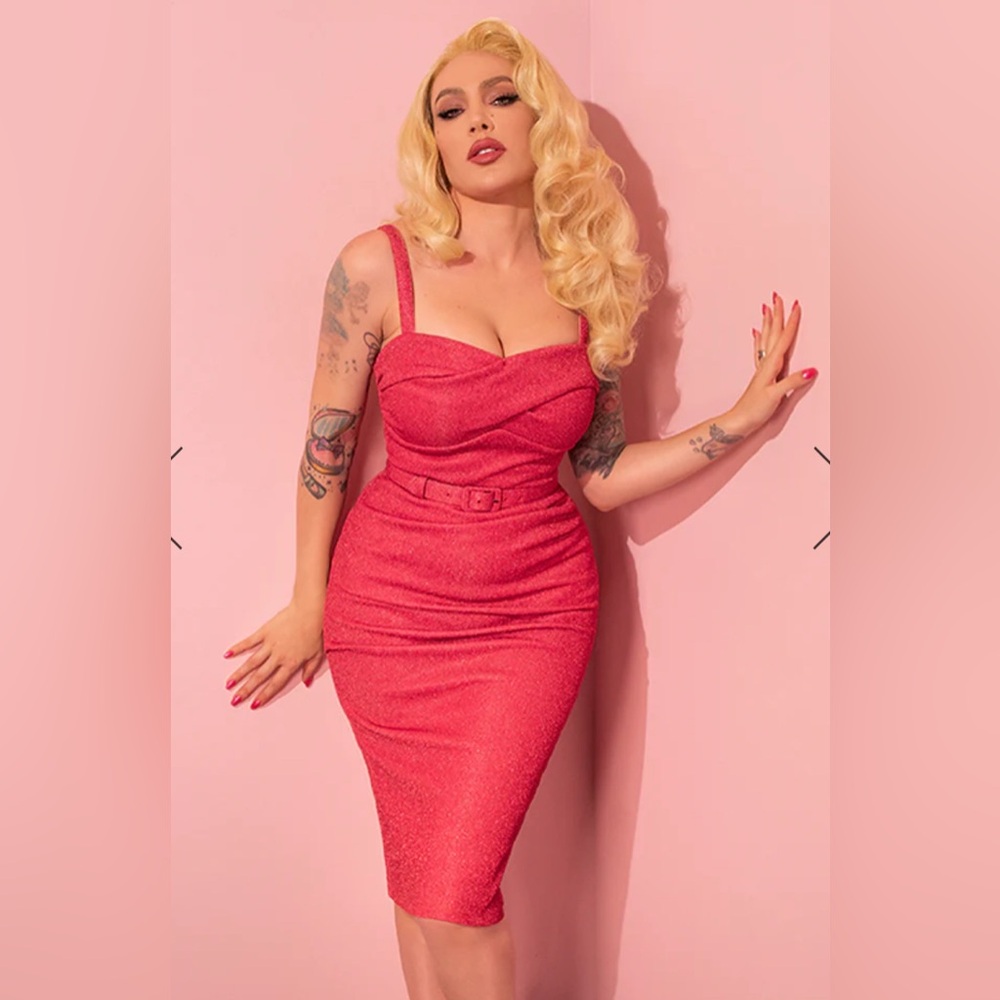 Micheline Pitt Vixen Candy Pink Lurex Jawbreaker Dress Size XL NWT